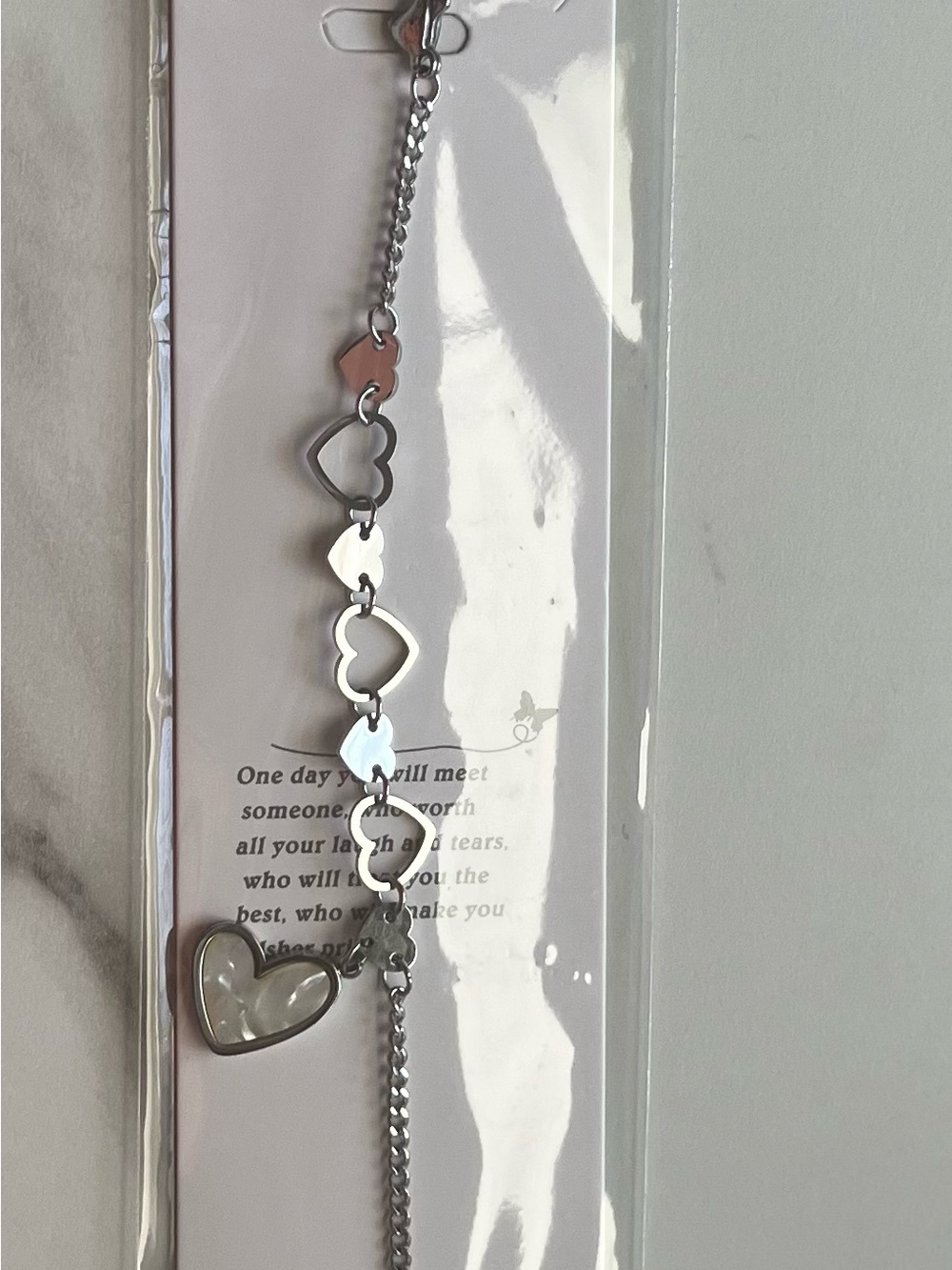 Silver Heart Link Bracelet with Dangling Charm - Women Jewelry